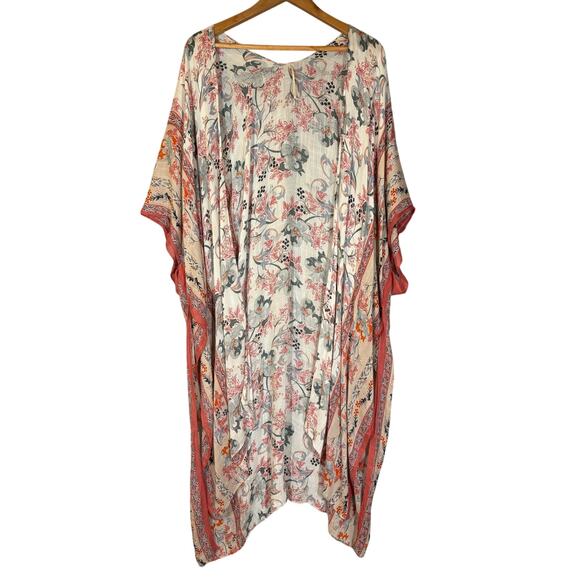 Boho Floral Midi Open Front Lightweight Kimono Duster One Size Casual Layering - Picture 8 of 14